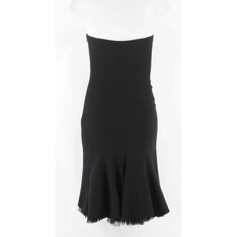 Moschino Sz 8 US Black Crepe Tulle Slip Strapless 100% Wool Fit Flare Dress - Picture 3 of 7